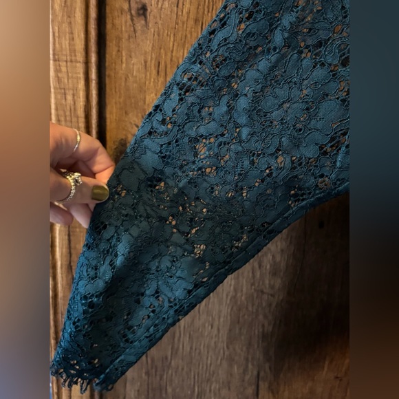City Chic Teal Lace Overlay Long Sleeve Dress - Picture 4 of 9